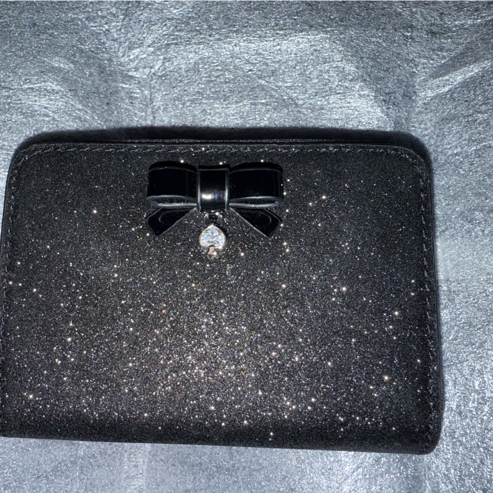 Kate Spade Black Glitter Wallet with Bow
